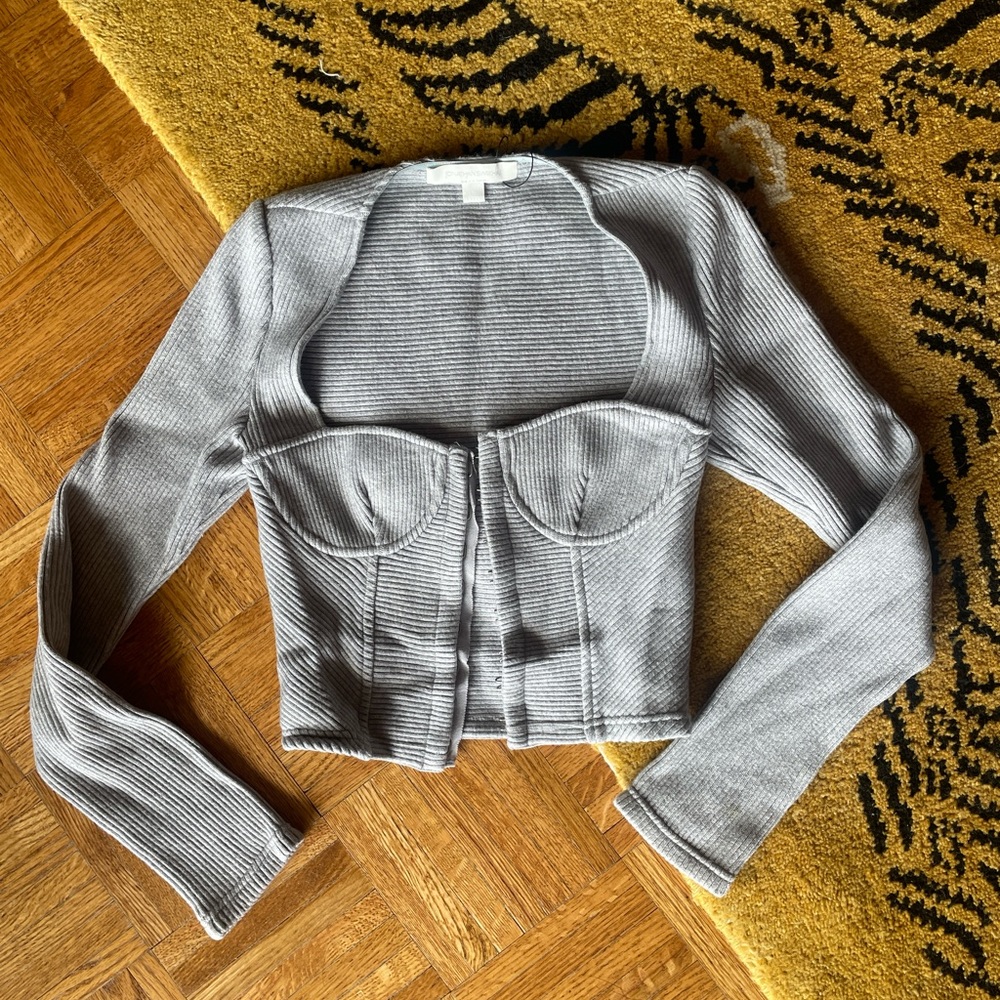 JONATHAN SIMKHAI Gray Ribbed Corset Sweater Size S